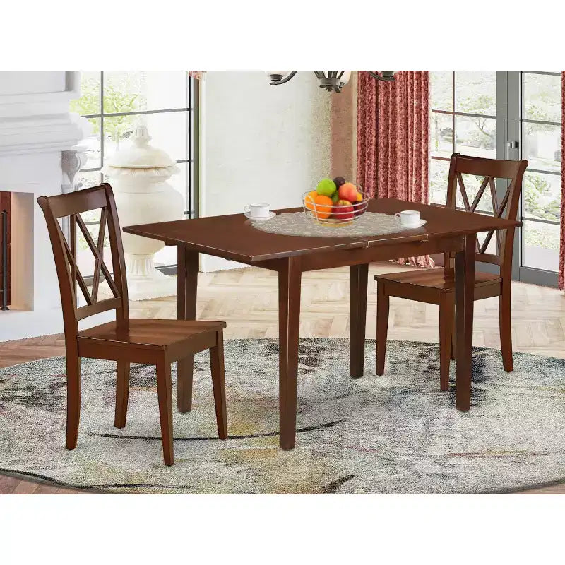 Set da cucina in stile boho da 3 pezzi - set da pranzo per spazi piccoli - tavolo rettangolare e 2 sedie - finitura mogano