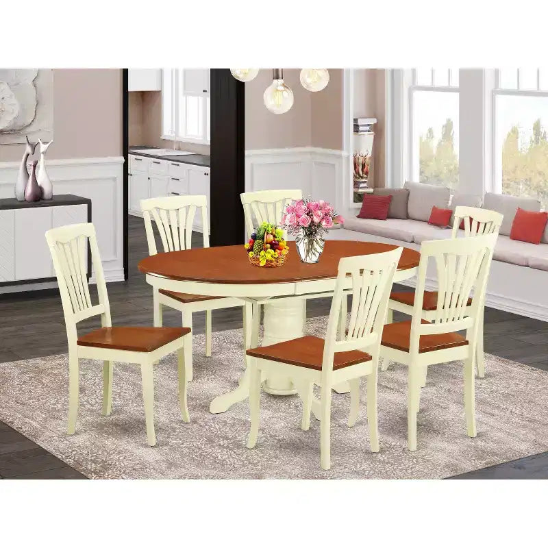 Set da sala da pranzo gotico - tavolo ovale da 7 pezzi e 6 sedie - finitura ciliegio al latticello