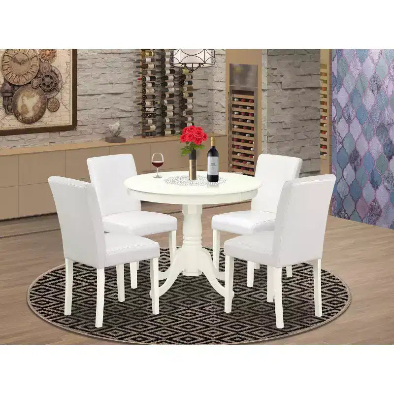 Set da pranzo boho in 5 pezzi - tavolo rotondo e 4 sedie Parsons - 36 pollici - bianco lino