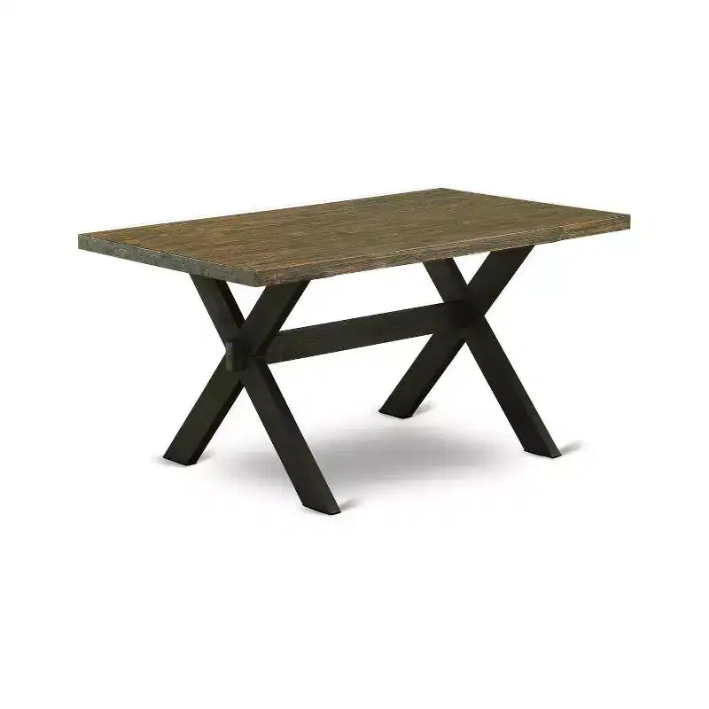 6-teiliges rechteckiges Esszimmertisch-Set mit Tischplatte aus Massivholz im Used-Look mit Jacobean-Finish, 1 Sitzbank und 4 Stühlen