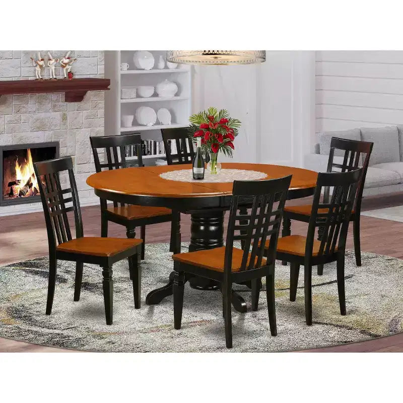 Esszimmer-Set mit 7-teiligem Tisch und Stühlen - Küchen- und Esszimmer-Set - Finish in Schwarzkirsche