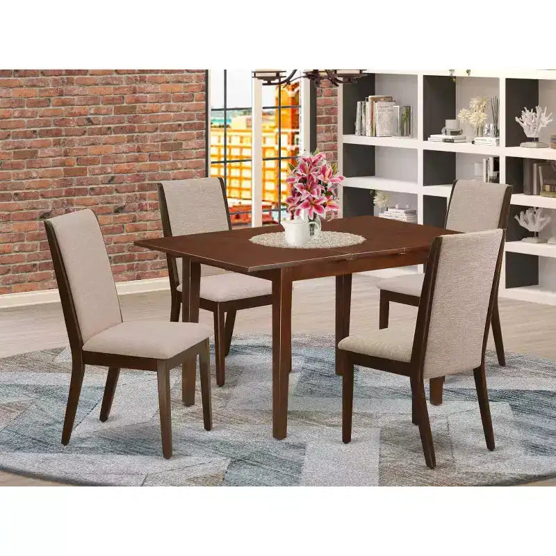 Küchentisch-Set 5-teilig - Esstisch mit 4 Parsons-Stühlen - Gestell aus Massivholz & Schmetterlings-Einlegeplatte