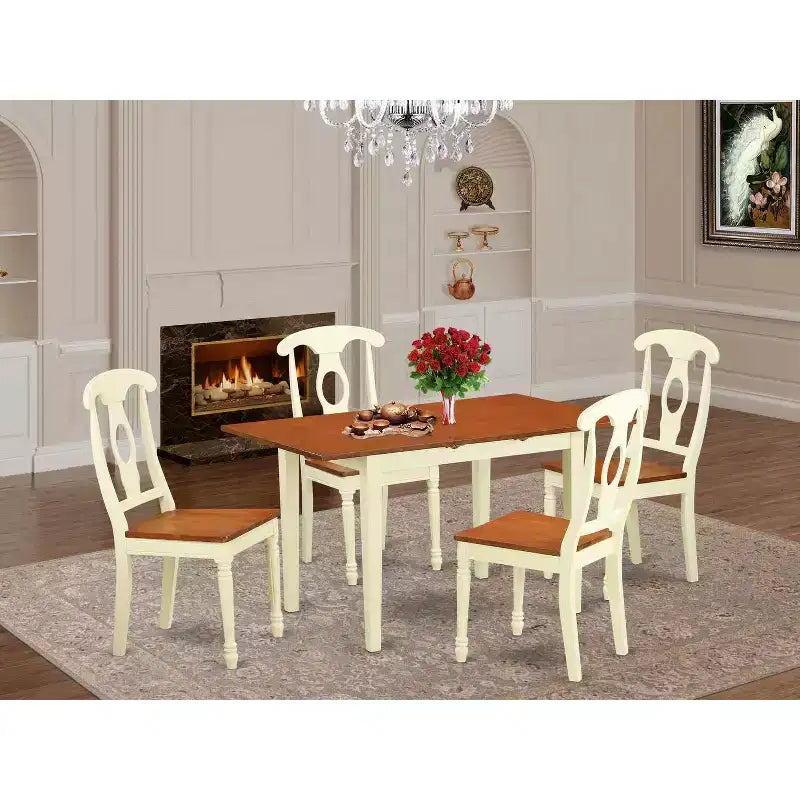 Esszimmer-Set, 5-teiliges Tisch- und Stuhlset - Rechteckiger Holztisch mit Schmetterlings-Einlegeplatte - Küchen-Esszimmermöbel