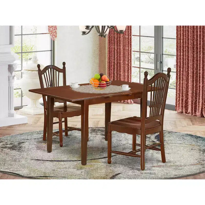 Set da pranzo rustico per cucina - set da 3 pezzi con tavolo e sedie, 32x54 pollici, finitura mogano