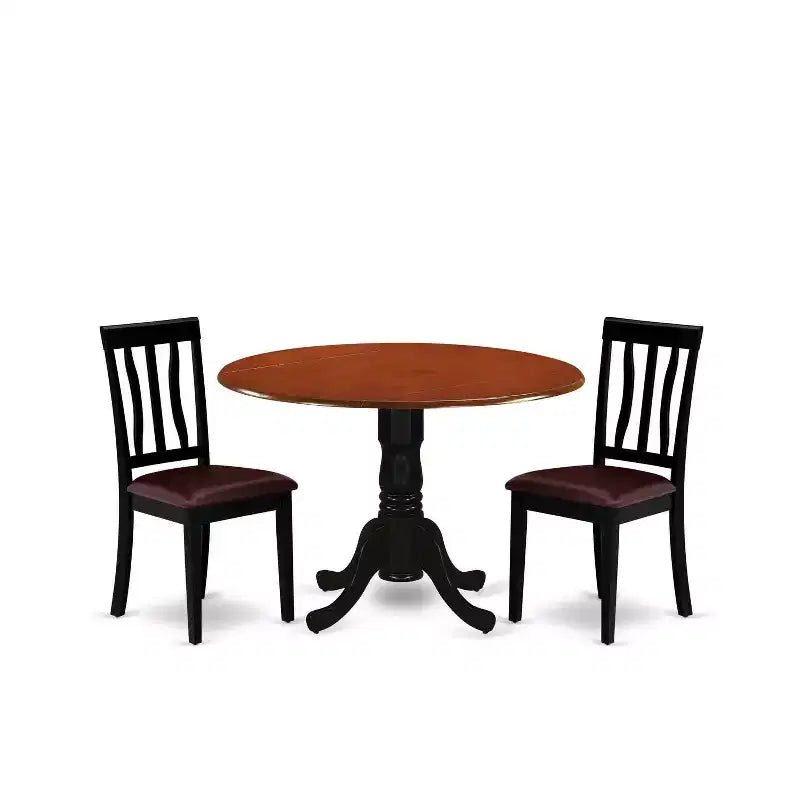 Küchen-Esszimmer-Set - Runder Tisch mit 2 Holzstühlen - Moderne Esszimmermöbel