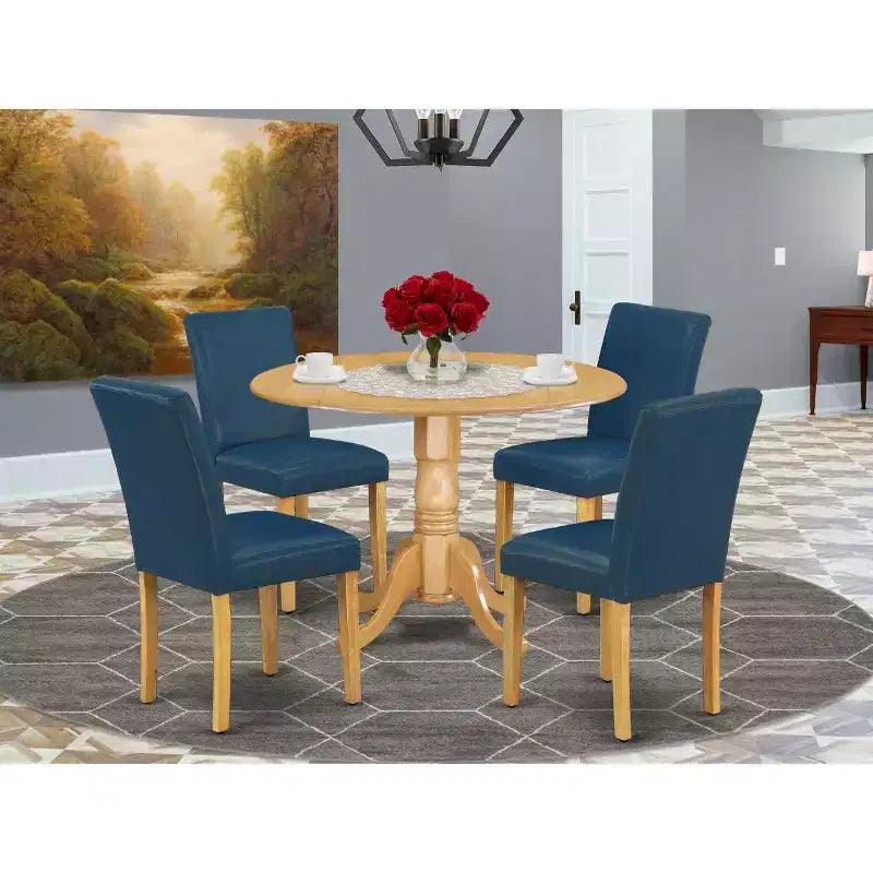 Set da pranzo vittoriano - Tavolo rotondo e sedie da 5 pezzi - Elegante design Parsons - Finitura rovere - 42 Inch