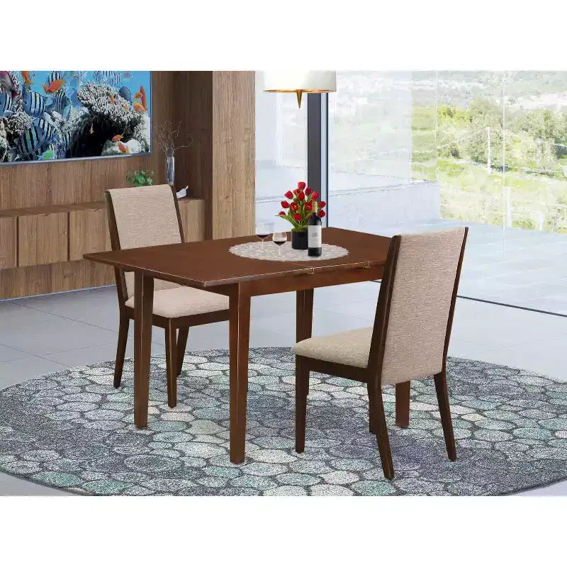 Set da cucina con tavolo e sedie - Set da pranzo da 3 pezzi, tessuto di lino, tavolo con piano a farfalla