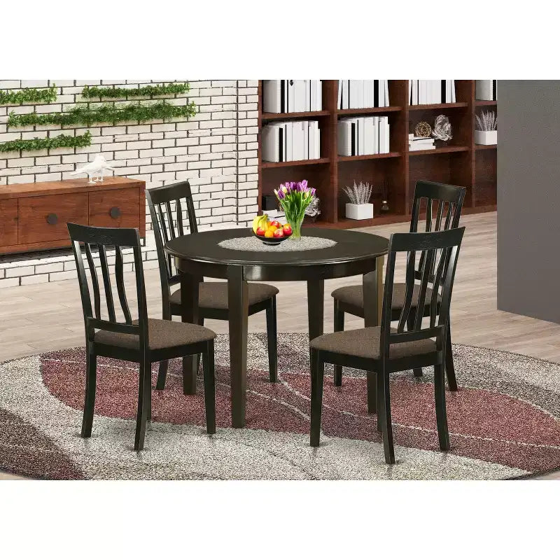 5-teiliges Esszimmerset - Retro-Küchentisch und -stühle - runder Esstisch für 4 Personen - Cappuccino-Finish