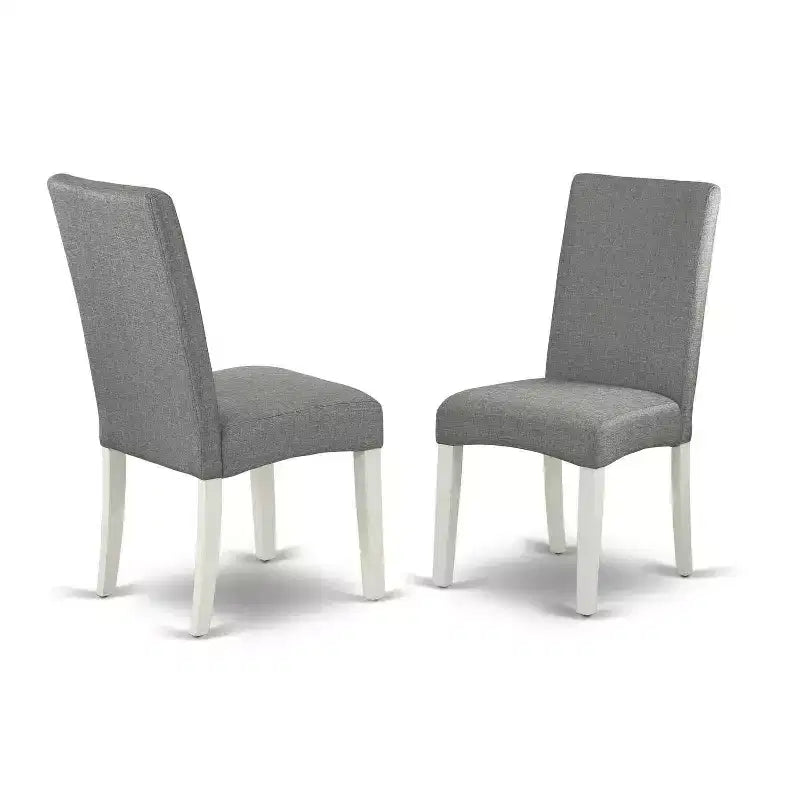Runde Essgruppe 5-teilig - 42-Zoll-Tisch & 4 Stühle - elegantes City-Design - Beine in Leinenweiß - grauer Stoff