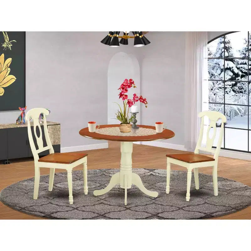 Küchentisch-Set im toskanischen Stil - 3-teiliges Esszimmerset - Tisch und Stühle aus asiatischem Hartholz