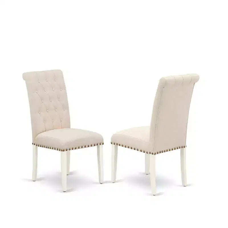 3Pc Dinette Set - Kitchen Table & 2 Parson Chairs - Linen White & Beige
