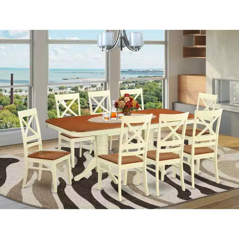 Modernes 9-teiliges Esszimmer-Set - rechteckiger Tisch und 8 Stühle - Buttermilch-Kirsch-Oberfläche - Küche und Esszimmer