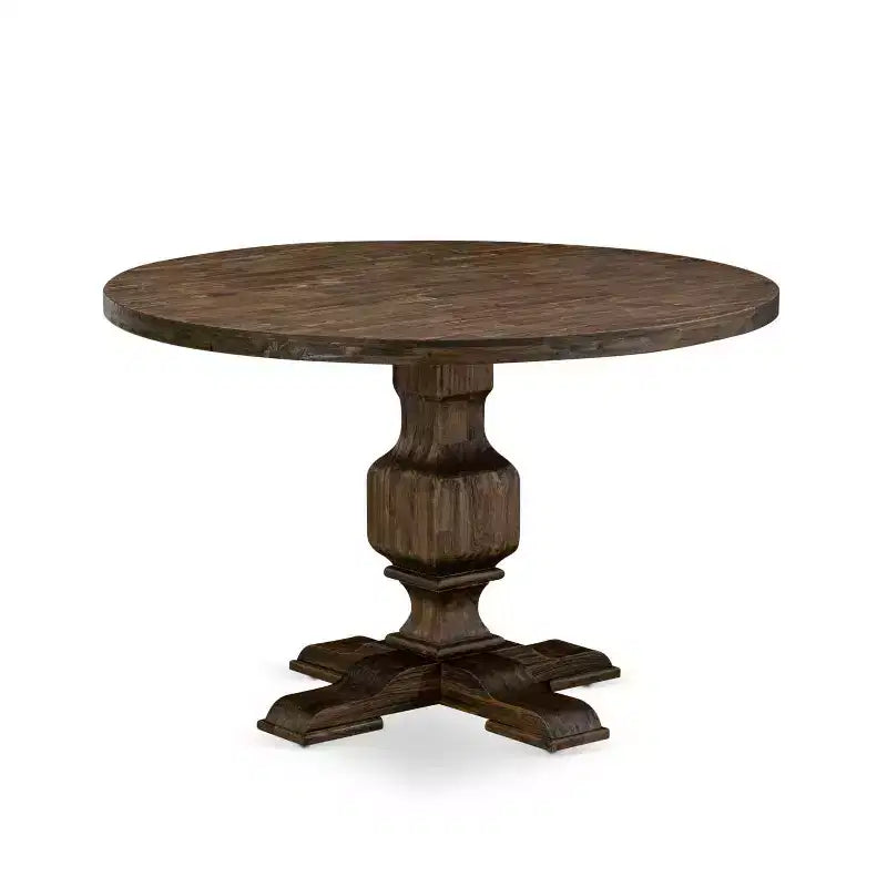 Tavolo da pranzo HomeStock a 7 pezzi con piano in legno massello e finitura Jacobean anticata, con 6 sedie Parson