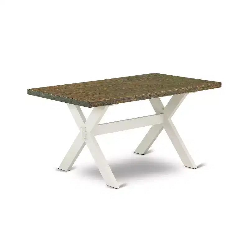 HomeStock 6-teiliges rechteckiges Esszimmer-Set mit drahtgebürstetem Leinenweiß-Finish, Tischplatte aus Massivholz, 1 Bank und 4 Stühlen