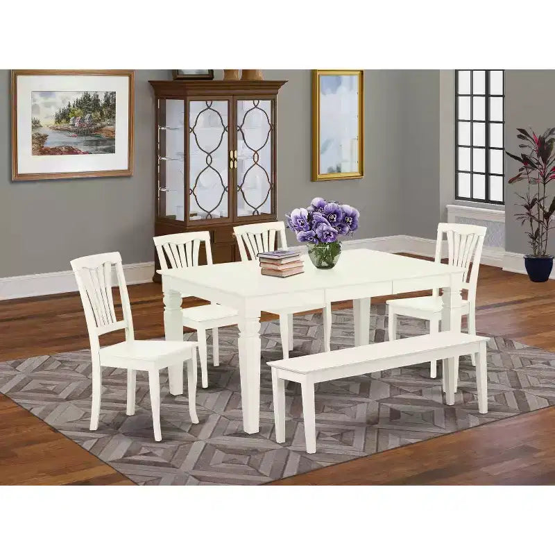 Landelijke eetset - rechthoekige tafel van 6 en 4 stoelen + bank - 42/60 inch