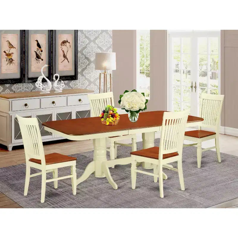 5-teiliges Küchentischset - Esstisch und Stühle im Mid-Century-Stil - Küchentischset - Buttermilch-Finish