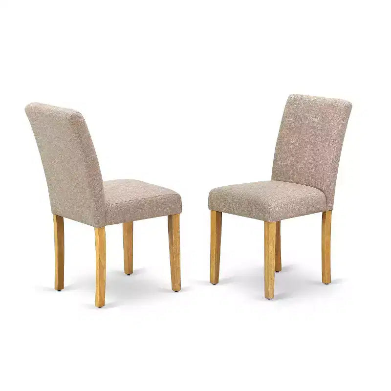 Rectangle Dining Set 5Pc Table & Chair Set - Linen Fabric, Oak Legs, Light Fawn - HomeStock