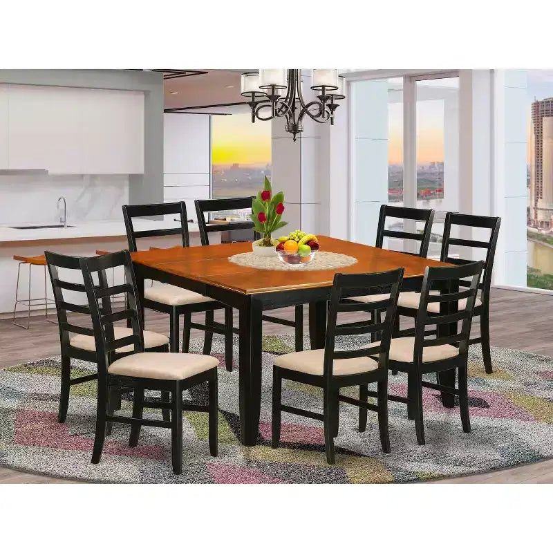 HomeStock 9-Piece Square Black Finish Solid Wood Top Dining Table with 8-Chairs