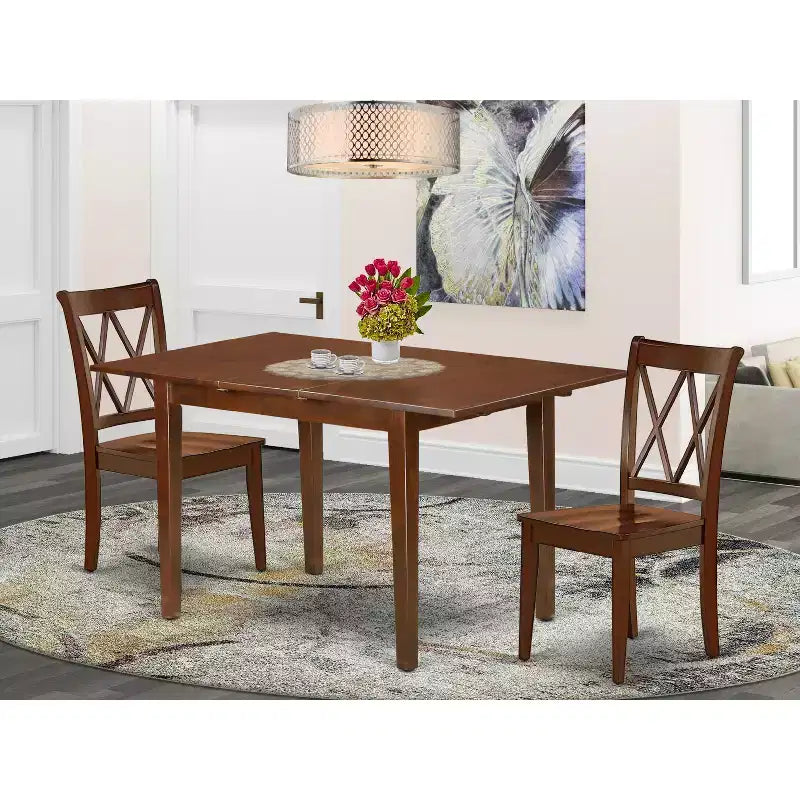 Rectangular Dining Set - 48-60 Inch Table with Leaf & 2 Chairs - Hardwood Kitchen Dining Room Set