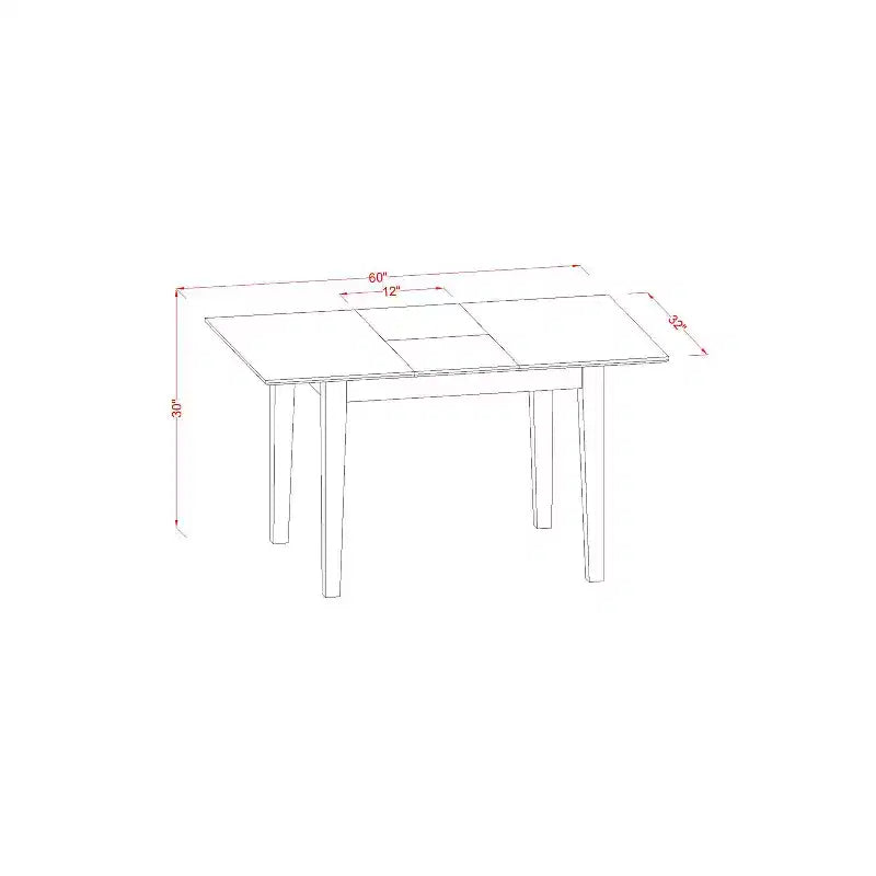 Rectangular Dining Set - 48-60 Inch Table with Leaf & 2 Chairs - Hardwood Kitchen Dining Room Set