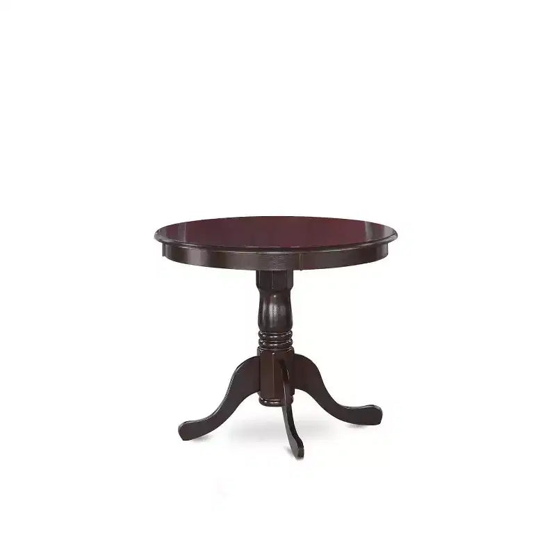 Tavolo da pranzo rotondo in legno massello con piano e finitura cappuccino, set da 5 pezzi con 4 sedie