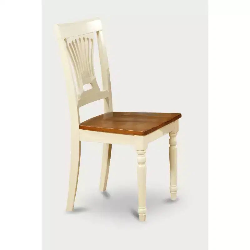Tavolo da pranzo rotondo in legno massello con piano color latticello e finitura ciliegio, 5 pezzi, con 4 sedie