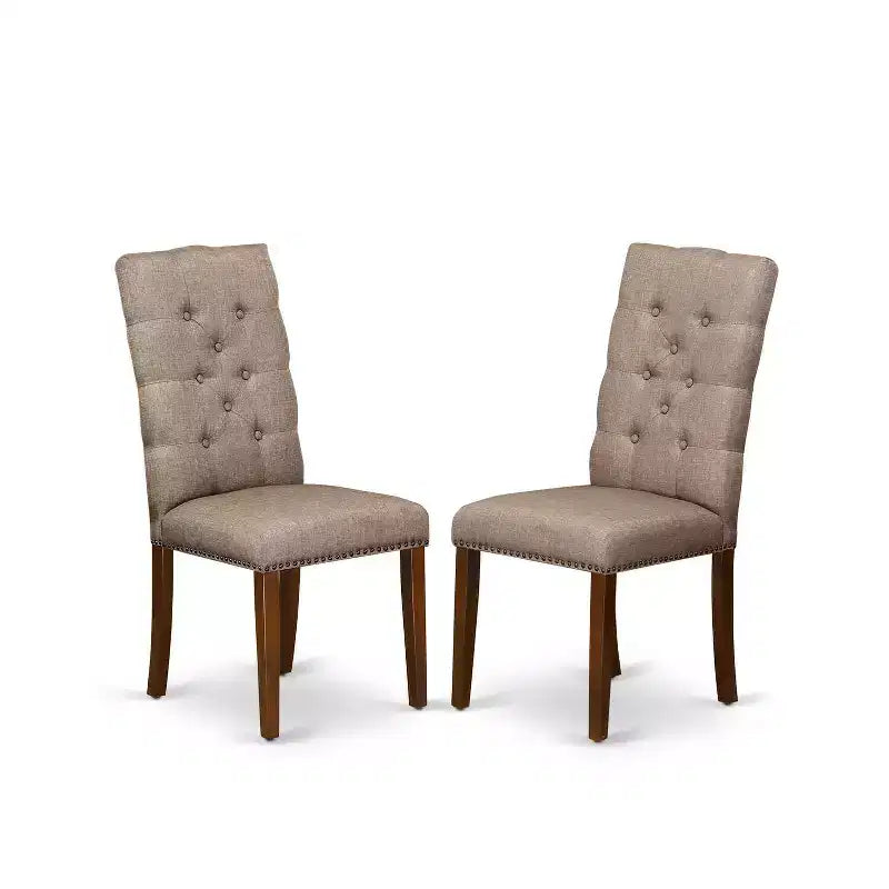 HomeStock 7-delige eettafelset met massief houten tafelblad in mahoniekleur en 6 stoelen