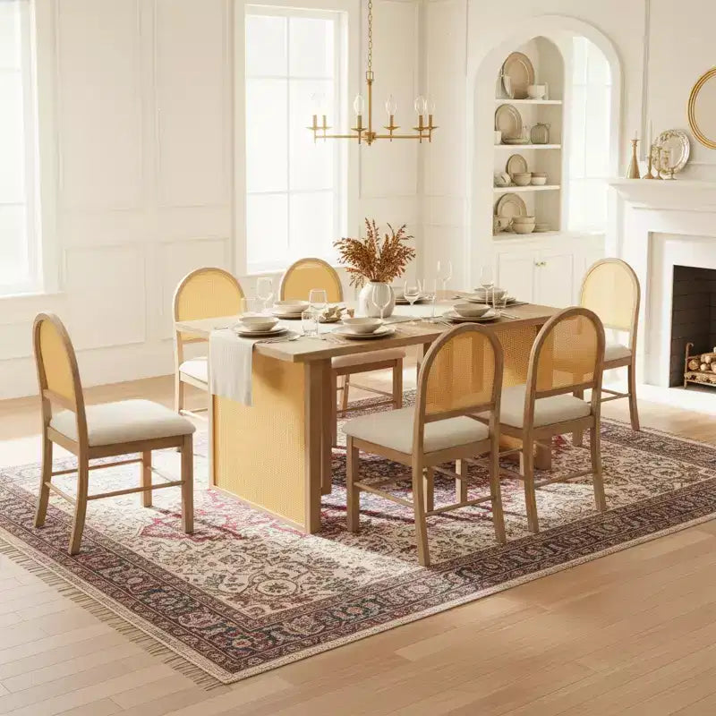 Set da pranzo in 7 pezzi per 6 persone, tavolo rettangolare da pranzo da 59.8, sedia imbottita, tavolo da colazione in rattan per cucina e sala da pranzo