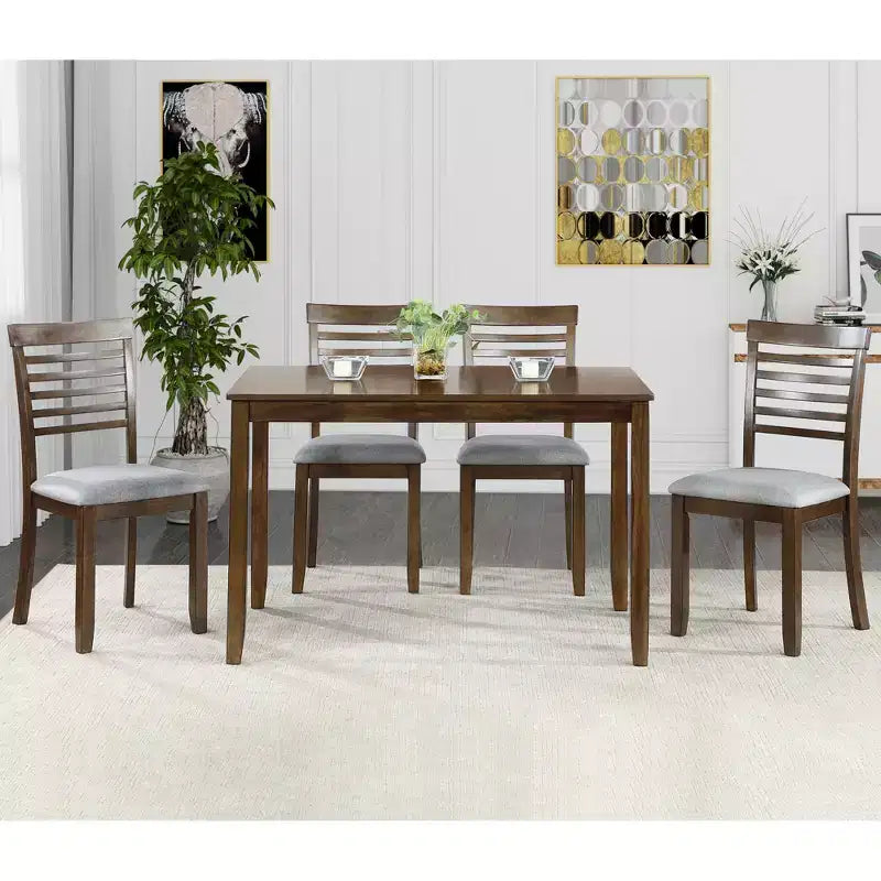 Set da pranzo moderno CLIHOME in 5 pezzi, tavolo da pranzo rettangolare in legno con 4 sedie imbottite per cucina e sala da pranzo