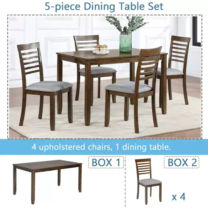 Set da pranzo moderno CLIHOME in 5 pezzi, tavolo da pranzo rettangolare in legno con 4 sedie imbottite per cucina e sala da pranzo