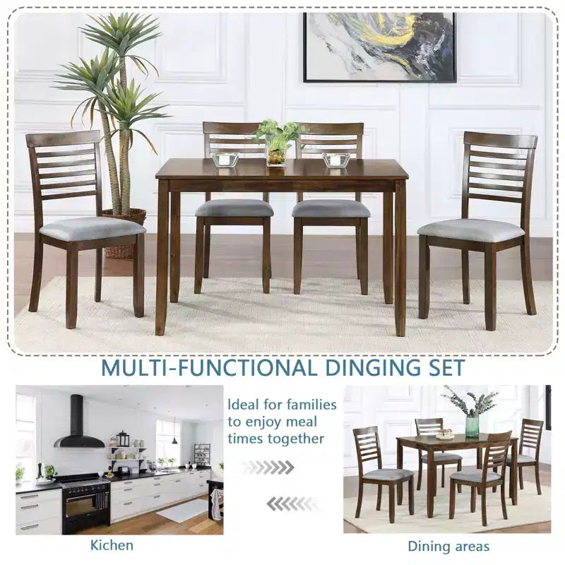 Set da pranzo moderno CLIHOME in 5 pezzi, tavolo da pranzo rettangolare in legno con 4 sedie imbottite per cucina e sala da pranzo