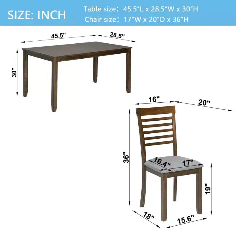 Set da pranzo moderno CLIHOME in 5 pezzi, tavolo da pranzo rettangolare in legno con 4 sedie imbottite per cucina e sala da pranzo