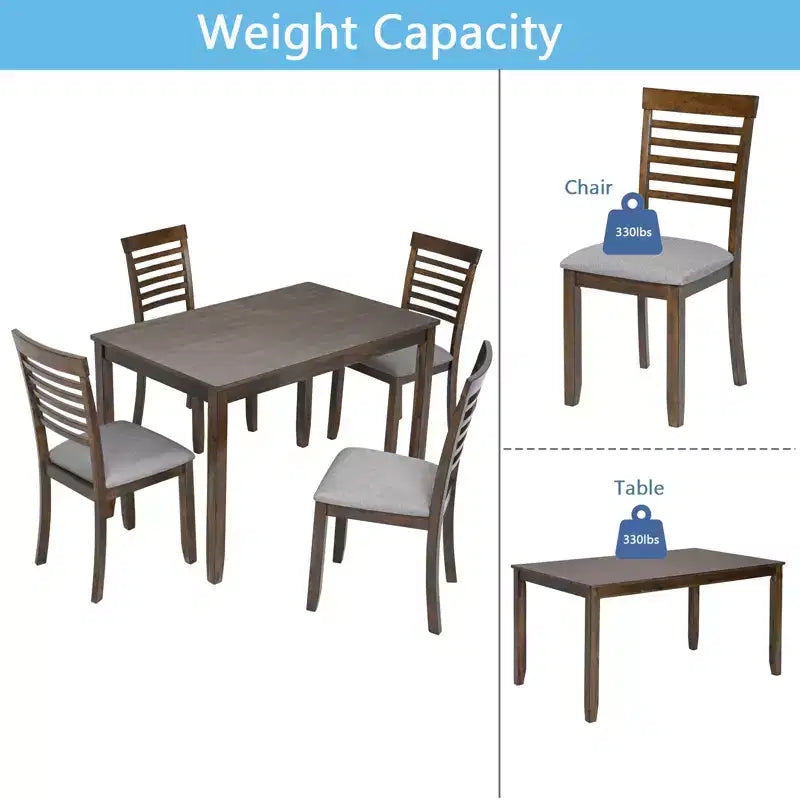 Set da pranzo moderno CLIHOME in 5 pezzi, tavolo da pranzo rettangolare in legno con 4 sedie imbottite per cucina e sala da pranzo