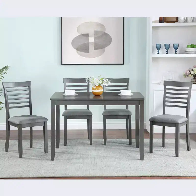 Set da pranzo moderno CLIHOME in 5 pezzi, tavolo da pranzo rettangolare in legno con 4 sedie imbottite per cucina e sala da pranzo