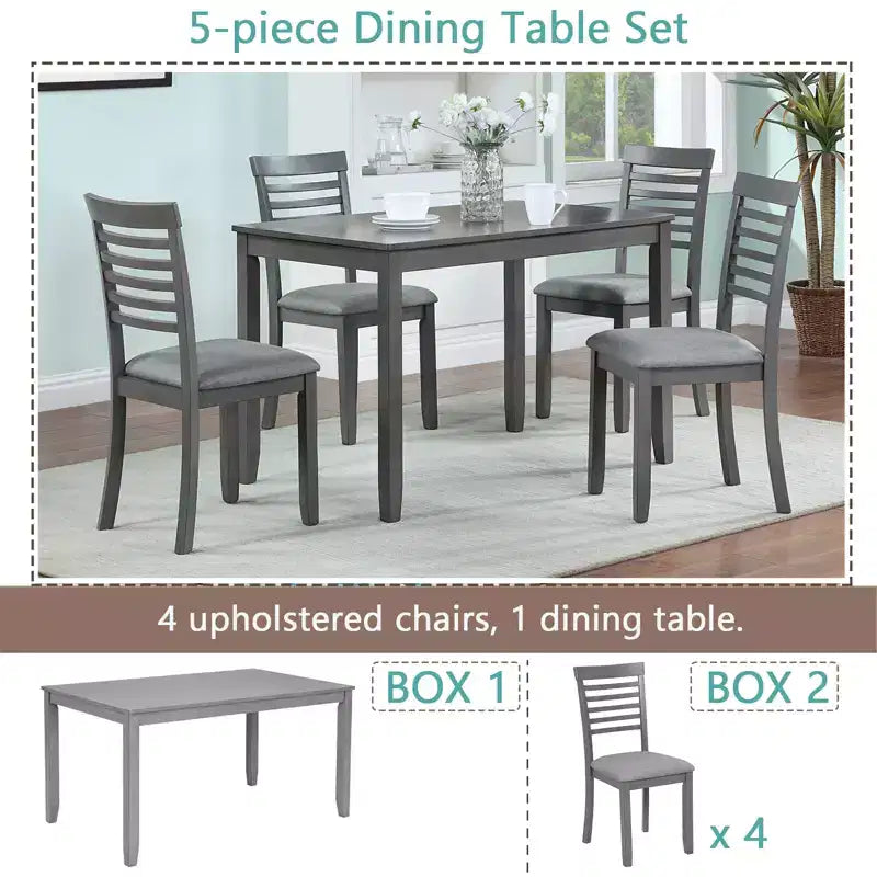 Set da pranzo moderno CLIHOME in 5 pezzi, tavolo da pranzo rettangolare in legno con 4 sedie imbottite per cucina e sala da pranzo