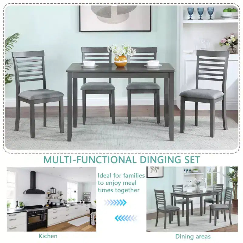 Set da pranzo moderno CLIHOME in 5 pezzi, tavolo da pranzo rettangolare in legno con 4 sedie imbottite per cucina e sala da pranzo
