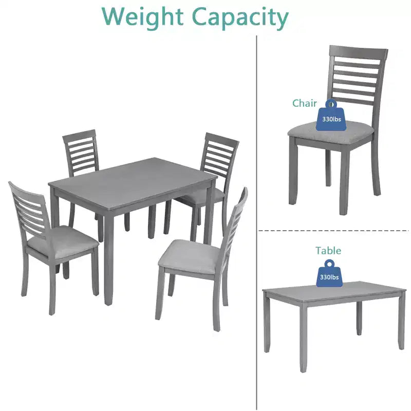 Set da pranzo moderno CLIHOME in 5 pezzi, tavolo da pranzo rettangolare in legno con 4 sedie imbottite per cucina e sala da pranzo