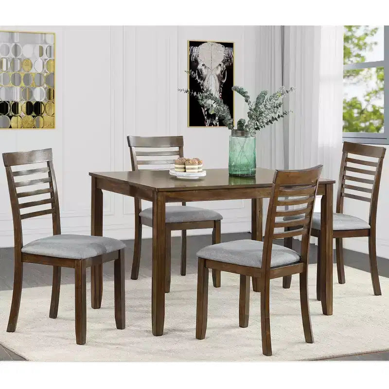 Set da pranzo moderno CLIHOME in 5 pezzi, tavolo da pranzo rettangolare in legno con 4 sedie imbottite per cucina e sala da pranzo