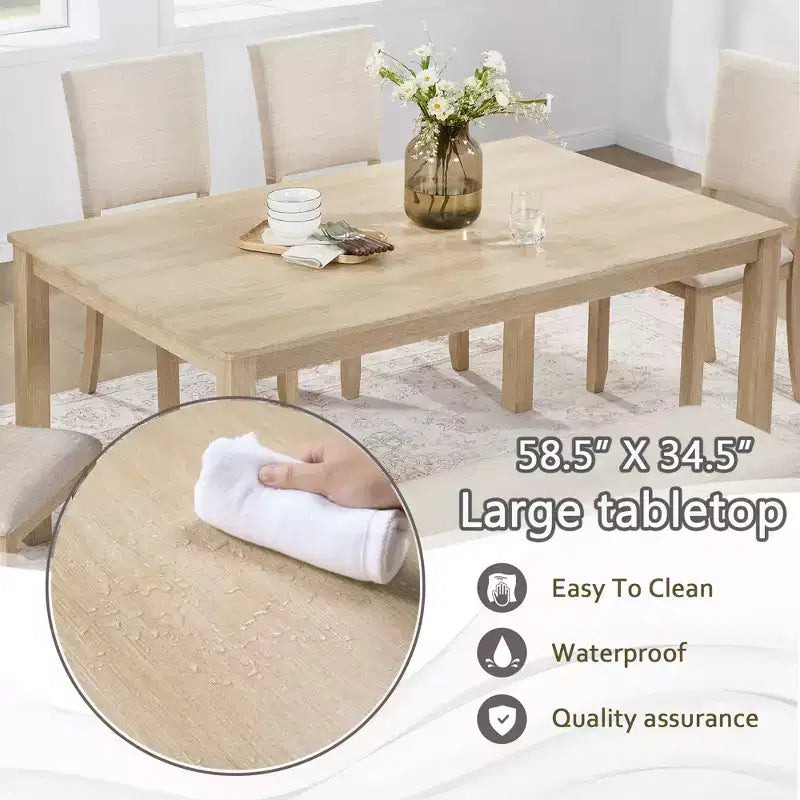 Set da pranzo moderno GDFStudio Fen da 6 pezzi con tavolo rettangolare in legno, 1 panca e 4 sedie imbottite in lino
