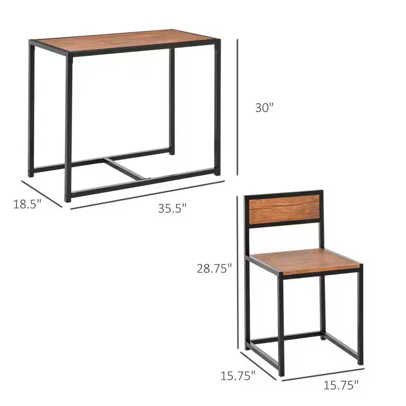 3-Piece Wooden Square Dining Table Set with 1 Table and 2 Chairs and Sturdy Metal Frame for Small Space