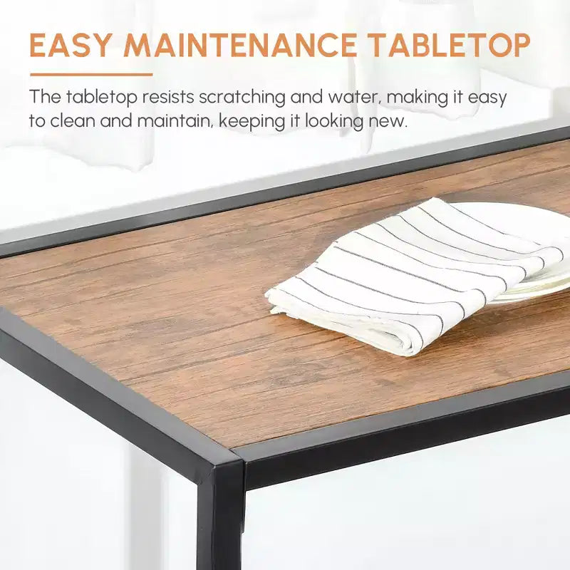 3-Piece Wooden Square Dining Table Set with 1 Table and 2 Chairs and Sturdy Metal Frame for Small Space