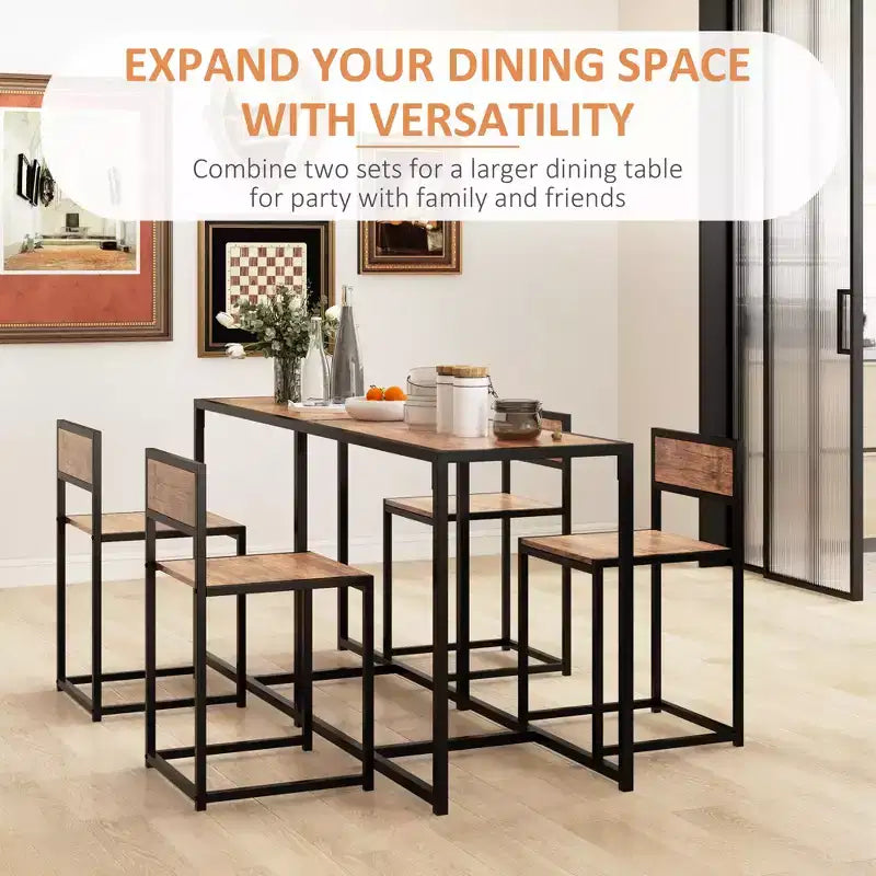 3-Piece Wooden Square Dining Table Set with 1 Table and 2 Chairs and Sturdy Metal Frame for Small Space