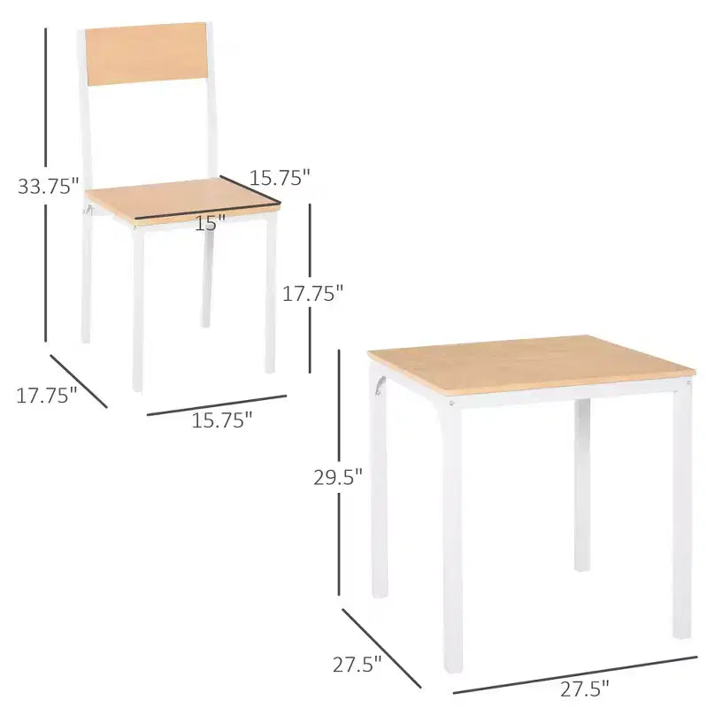 3-Piece Wooden Square Dining Table Set with 1 Table and 2 Chairs and Sturdy Metal Frame for Small Space