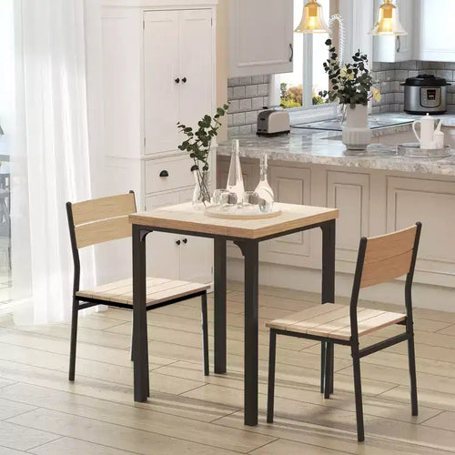 Set da pranzo quadrato in legno da 3 pezzi con 1 tavolo e 2 sedie e robusta struttura in metallo per spazi ridotti
