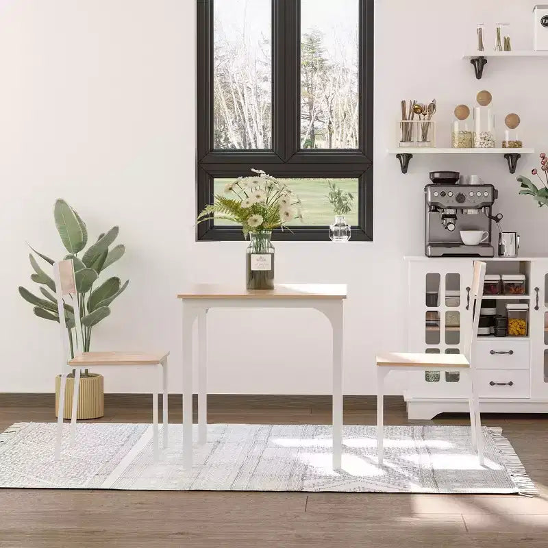 3-Piece Wooden Square Dining Table Set with 1 Table and 2 Chairs and Sturdy Metal Frame for Small Space