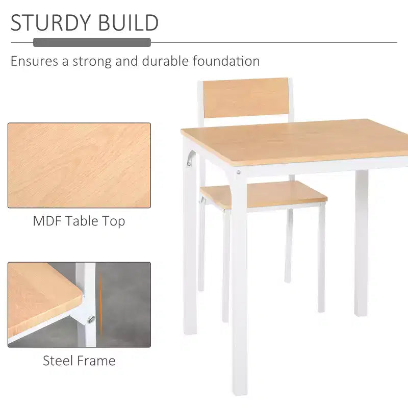 3-Piece Wooden Square Dining Table Set with 1 Table and 2 Chairs and Sturdy Metal Frame for Small Space