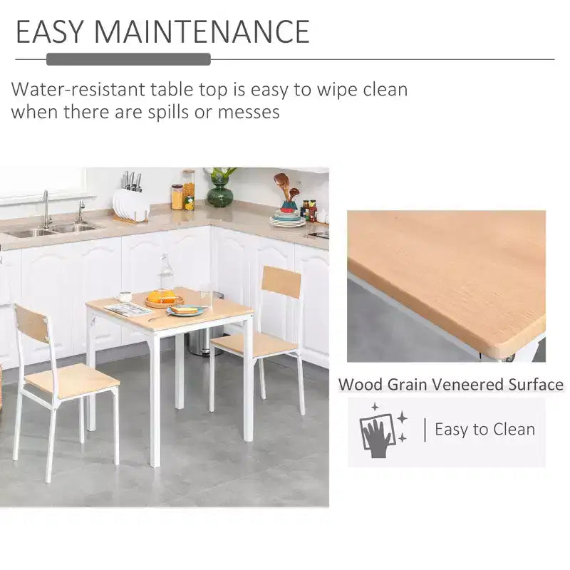 3-Piece Wooden Square Dining Table Set with 1 Table and 2 Chairs and Sturdy Metal Frame for Small Space
