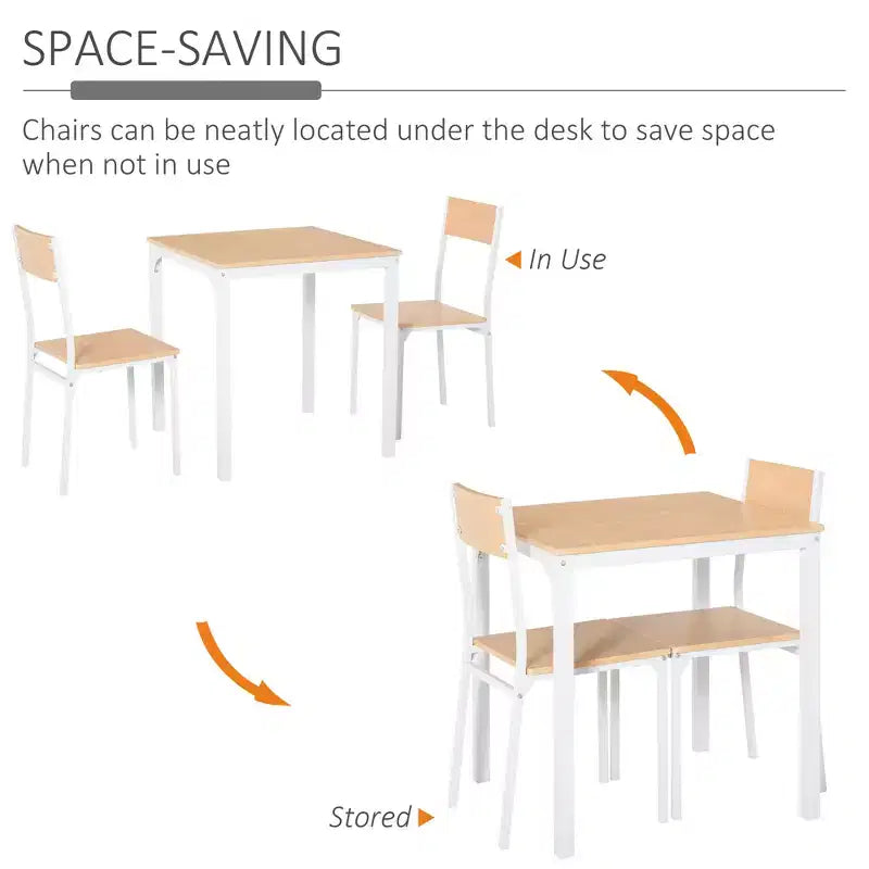 3-Piece Wooden Square Dining Table Set with 1 Table and 2 Chairs and Sturdy Metal Frame for Small Space