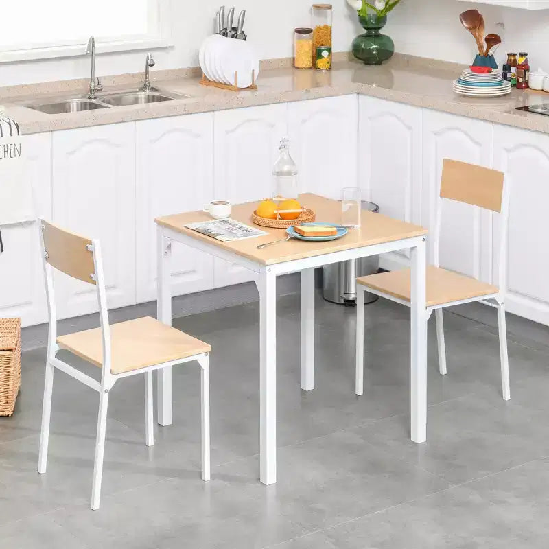3-Piece Wooden Square Dining Table Set with 1 Table and 2 Chairs and Sturdy Metal Frame for Small Space