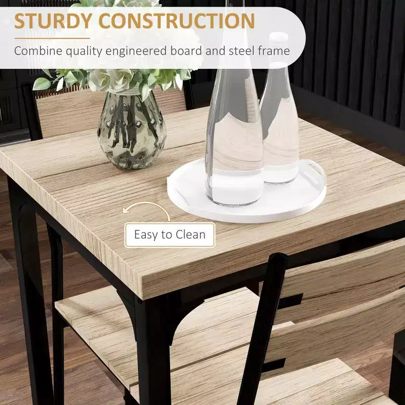 3-Piece Wooden Square Dining Table Set with 1 Table and 2 Chairs and Sturdy Metal Frame for Small Space